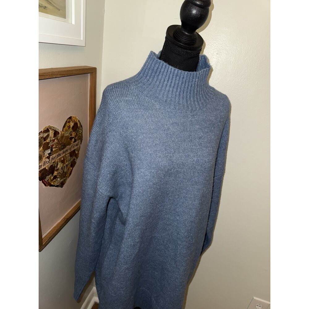 Double Zero Blue Turtleneck Sweater Dress Women’s Size Large Cozy Knit - Picture 2 of 7